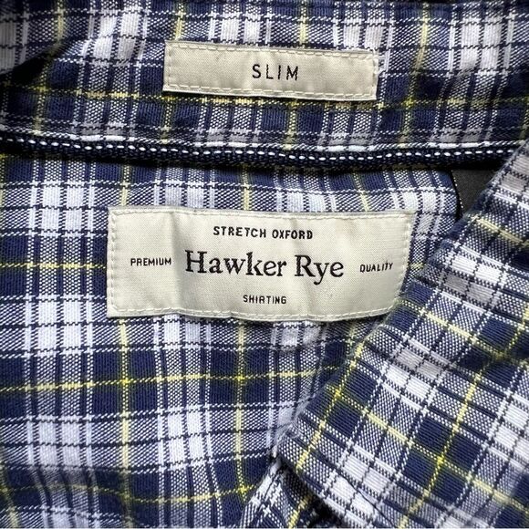 Hawker Rye Men's Slim Stretch Oxford Casual Button Front Shirt Blue Plaid size M - Picture 3 of 11
